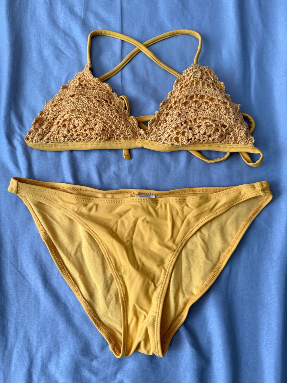 Crochet Triangle Bikini Set - Yellow Women’s Swim